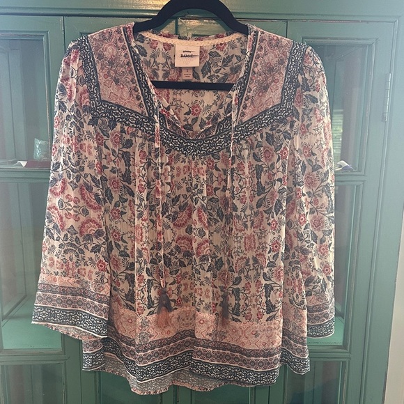 Knox Rose Tops - Knox Rose Floral Blouse - Pink and Navy